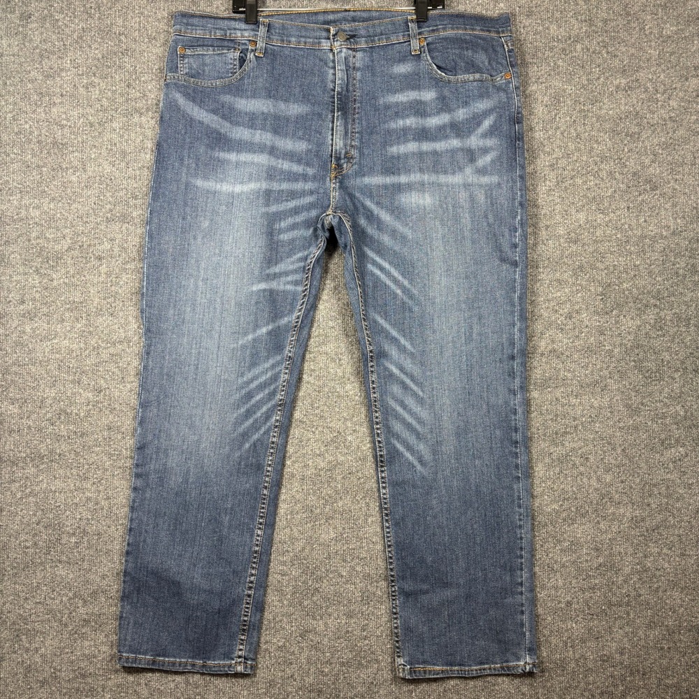 Levis 559 Mens 42x30 Relaxed Straight Leg Medium Wash Whiskered Blue Denim Jeans